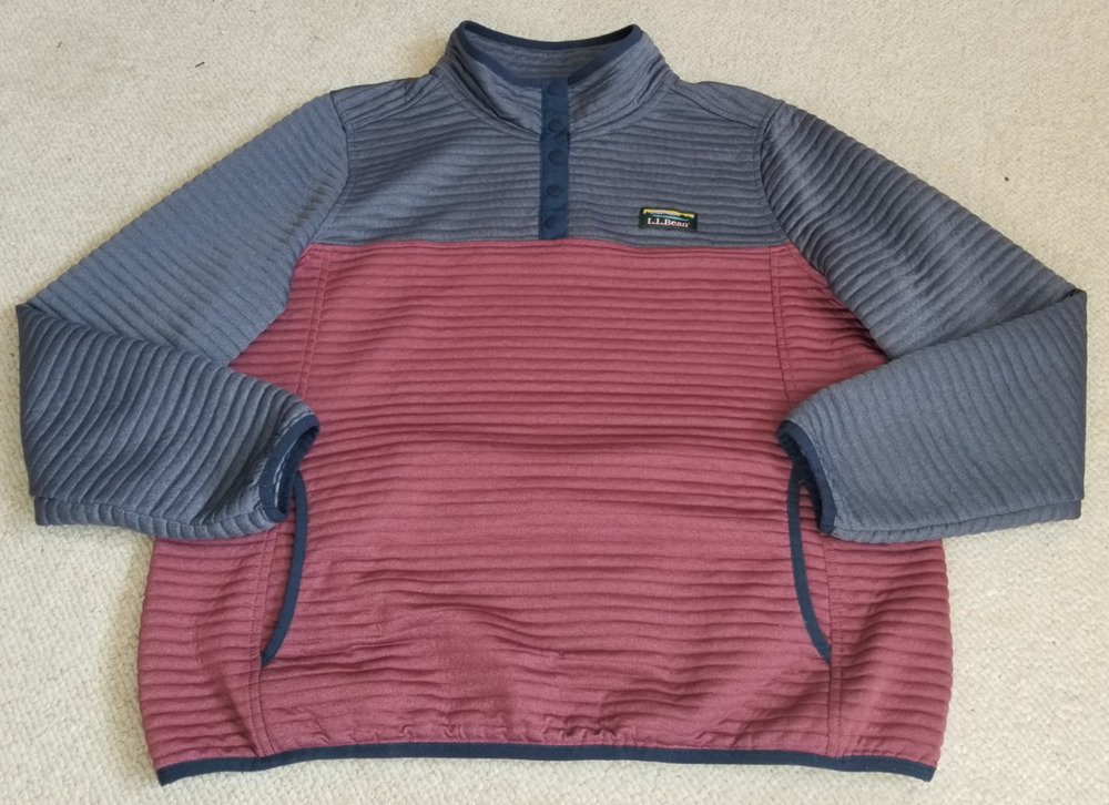 Womens Top-L.L. BEAN-maroon/blue colorblock knit 'Airlight Pullover' outdoor-PL